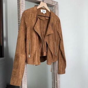 BB Dakota Faux Suede Moto Jacket in Cognac Brown
